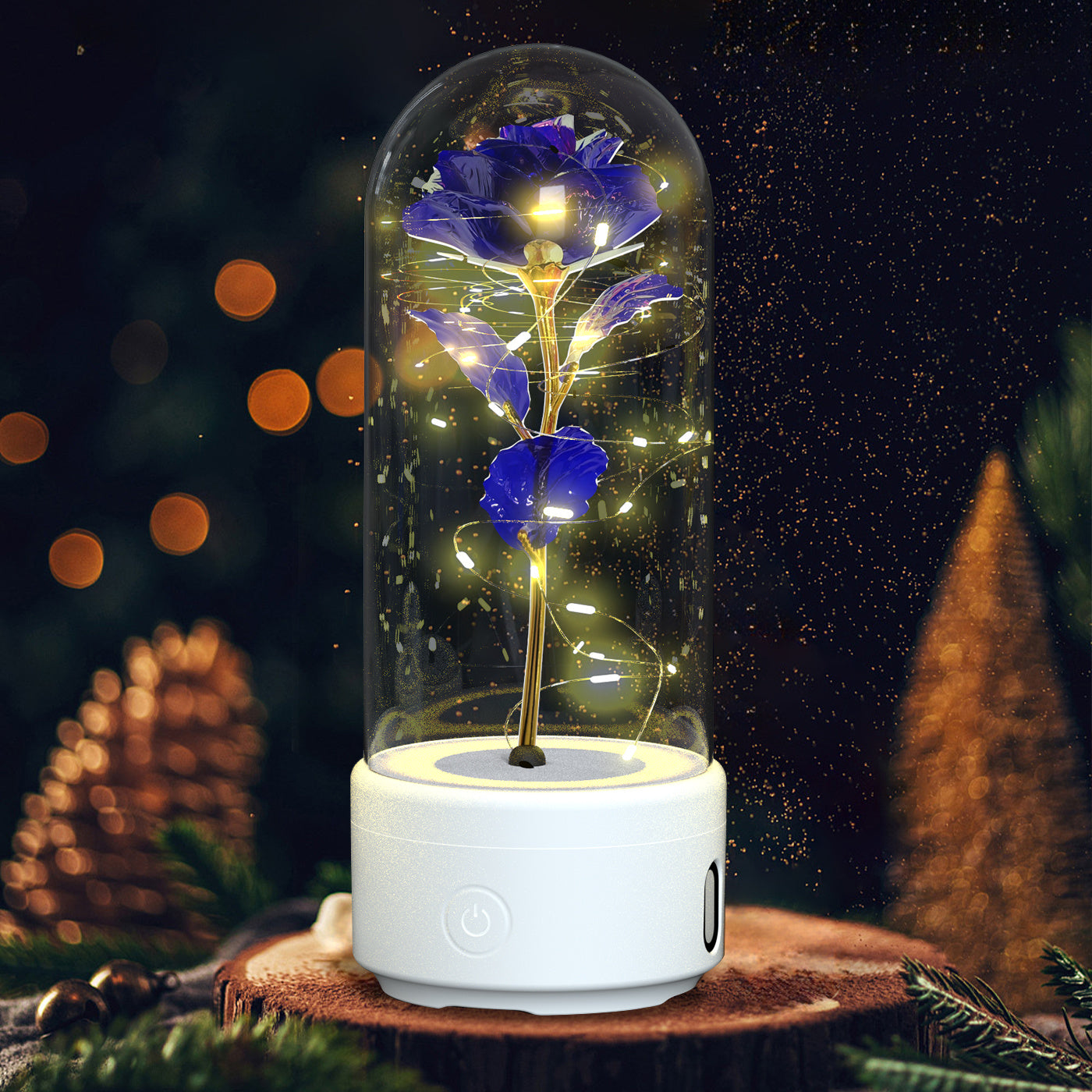 Rose Flowers LED Light Ornament In Glass Cover with Speaker