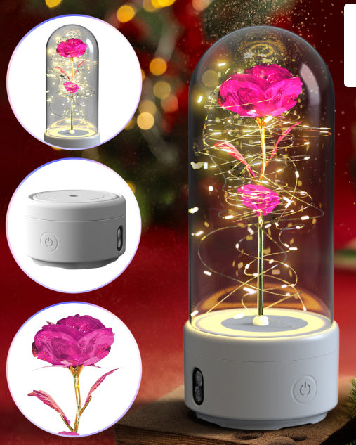 Rose Flowers LED Light Ornament In Glass Cover with Speaker