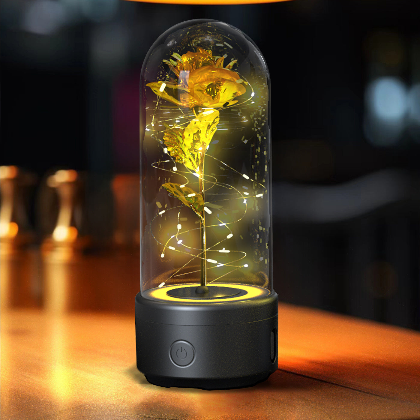 Rose Flowers LED Light Ornament In Glass Cover with Speaker