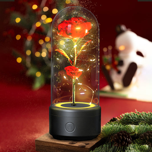 Rose Flowers LED Light Ornament In Glass Cover with Speaker