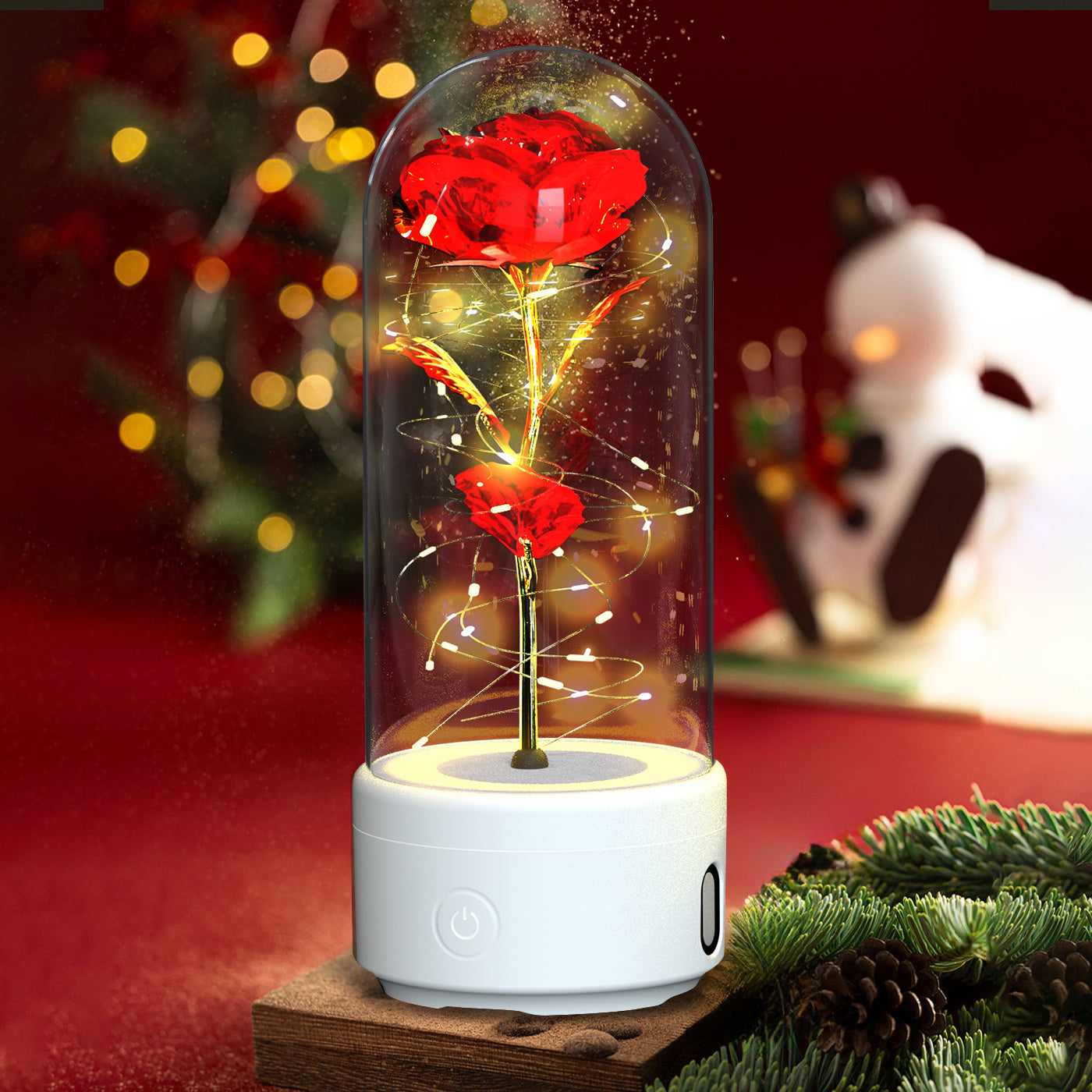 Rose Flowers LED Light Ornament In Glass Cover with Speaker