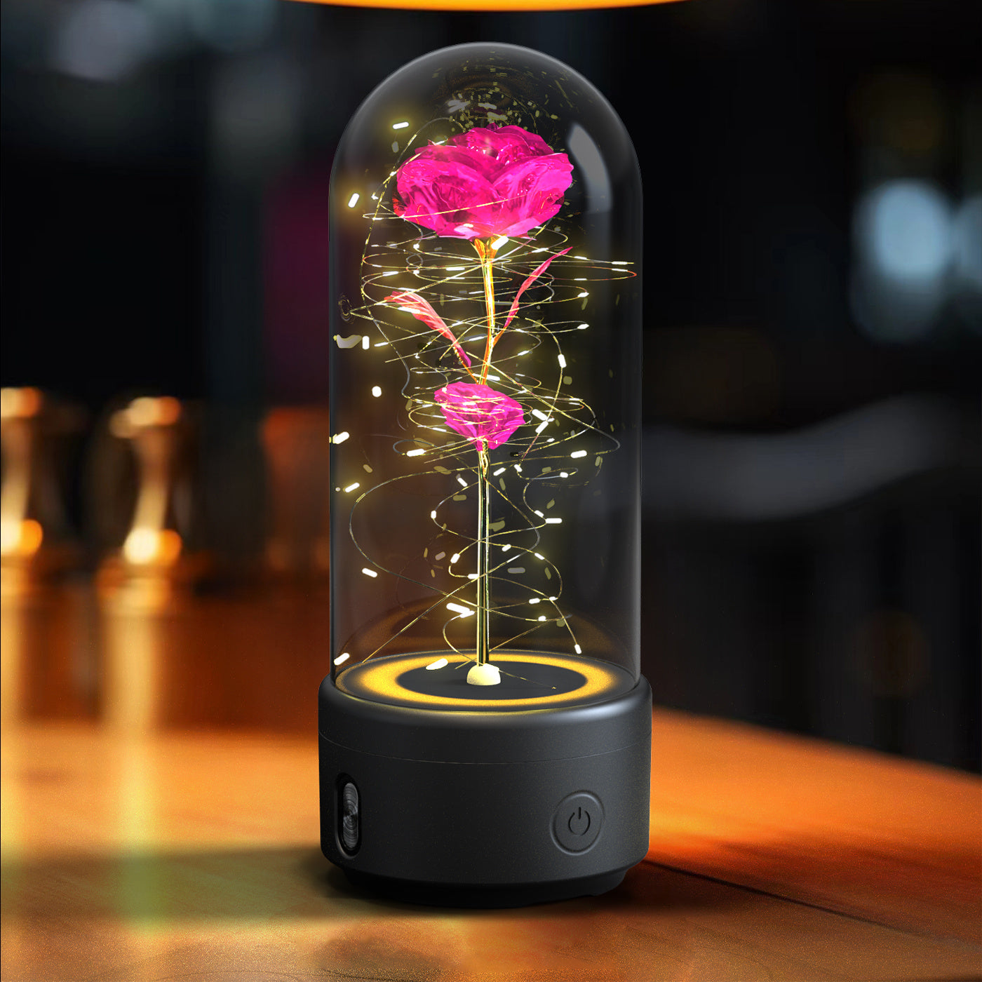 Rose Flowers LED Light Ornament In Glass Cover with Speaker