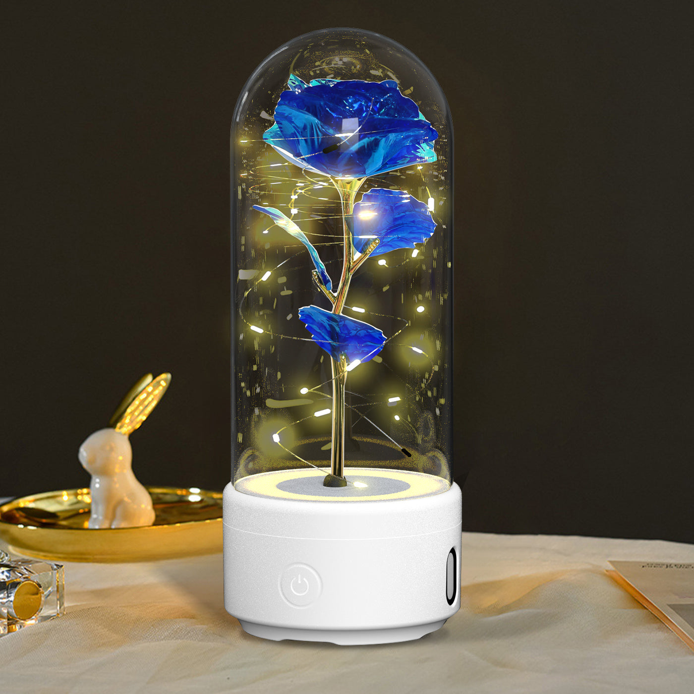 Rose Flowers LED Light Ornament In Glass Cover with Speaker