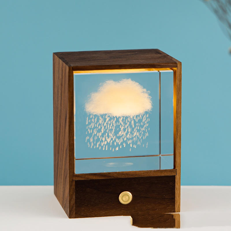 Crystal LED Wooden Box Square Elk Cloud Night Light