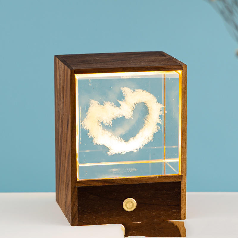 Crystal LED Wooden Box Square Elk Cloud Night Light