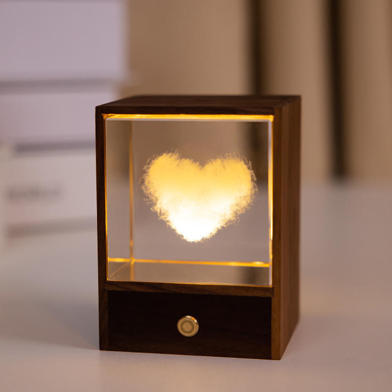 Crystal LED Wooden Box Square Elk Cloud Night Light