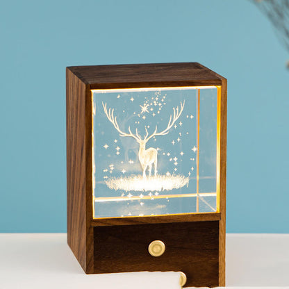 Crystal LED Wooden Box Square Elk Cloud Night Light